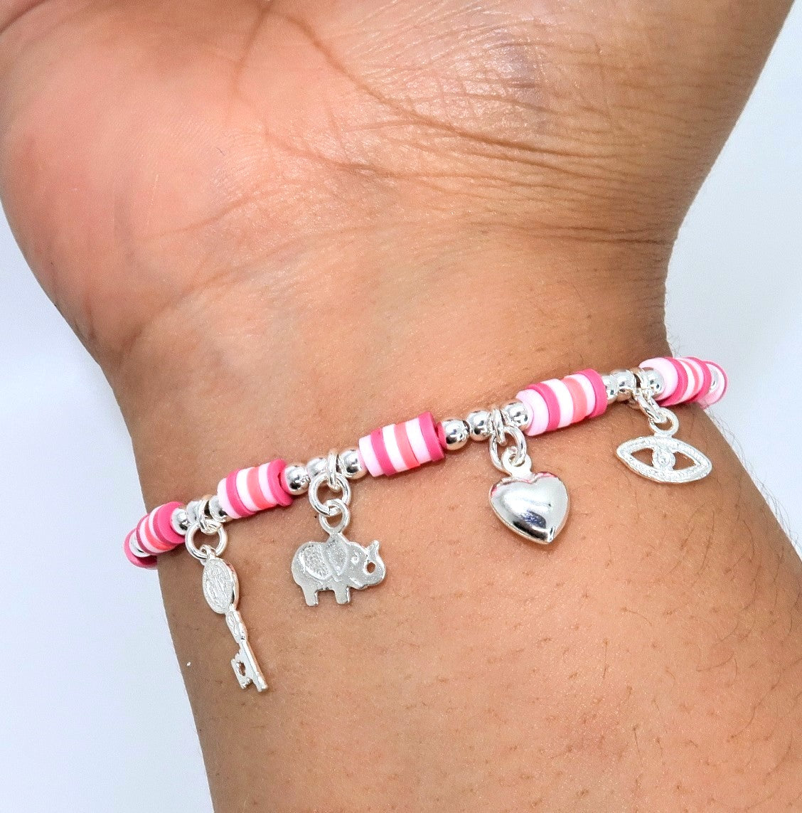 Pulsera Fimo llave, Elefante, Corazon, Ojo