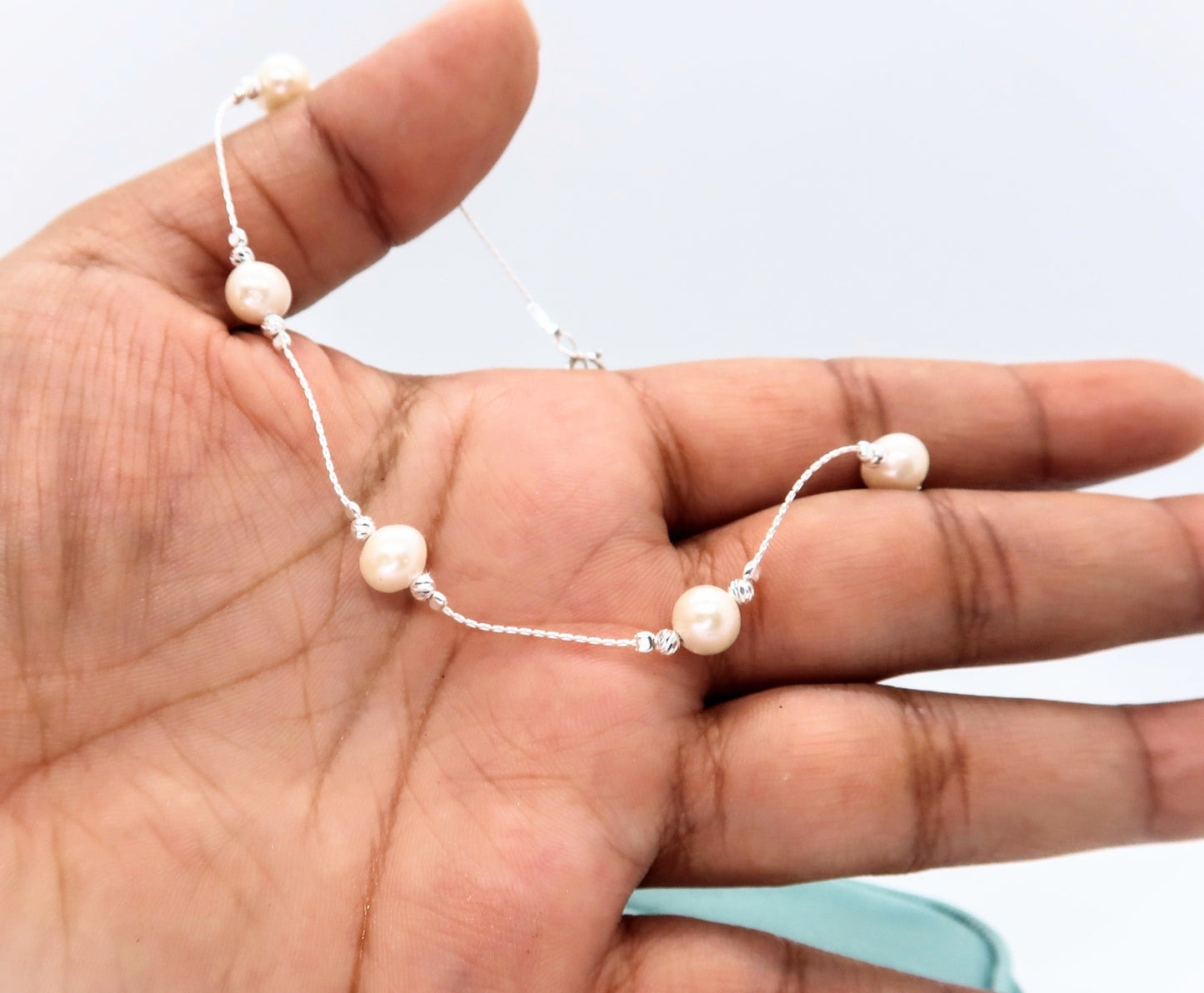 Tobillera Perla Cultivada Con Balines Corte Diamantado