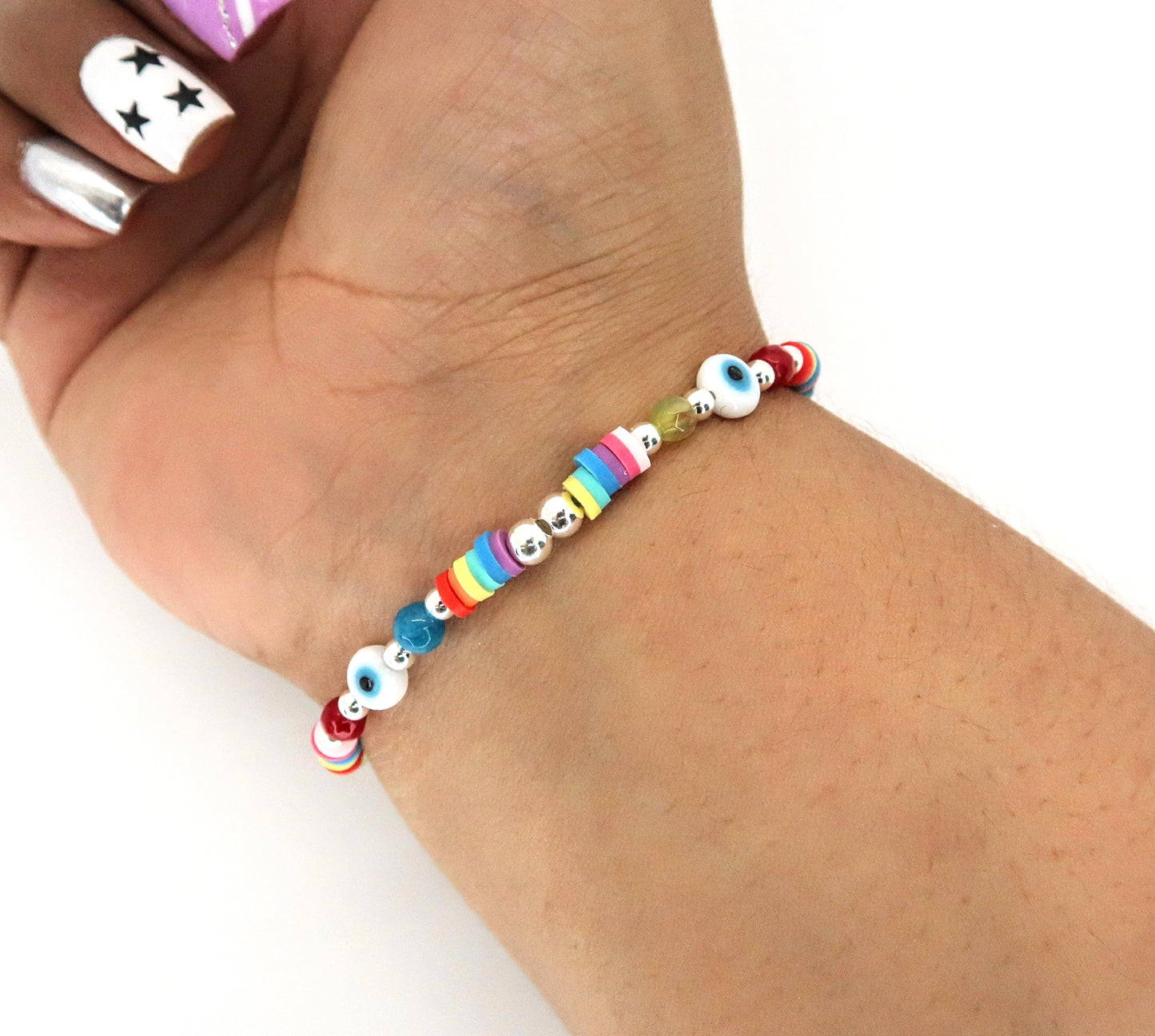 Pulsera Ojo Turco Con Fimo Multicolor, Elástico