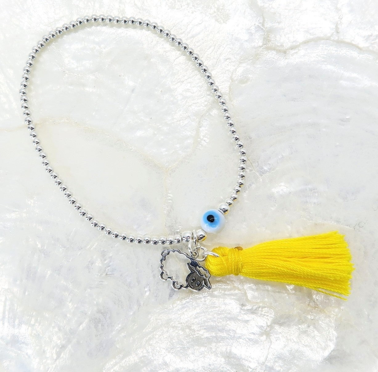 Pulsera Borreguito de la Abundancia de Elástico, ojo turco, Motita