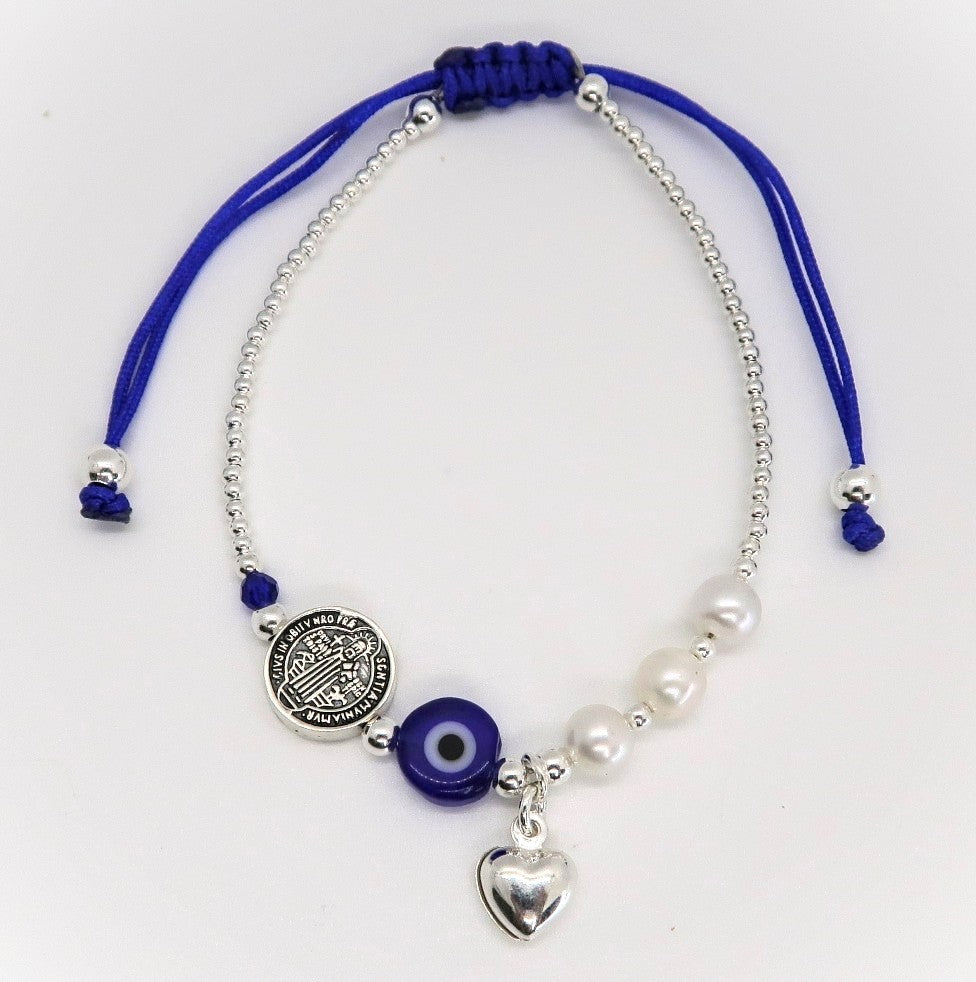 Pulsera San Benito, Ojo, Corazon de Plata