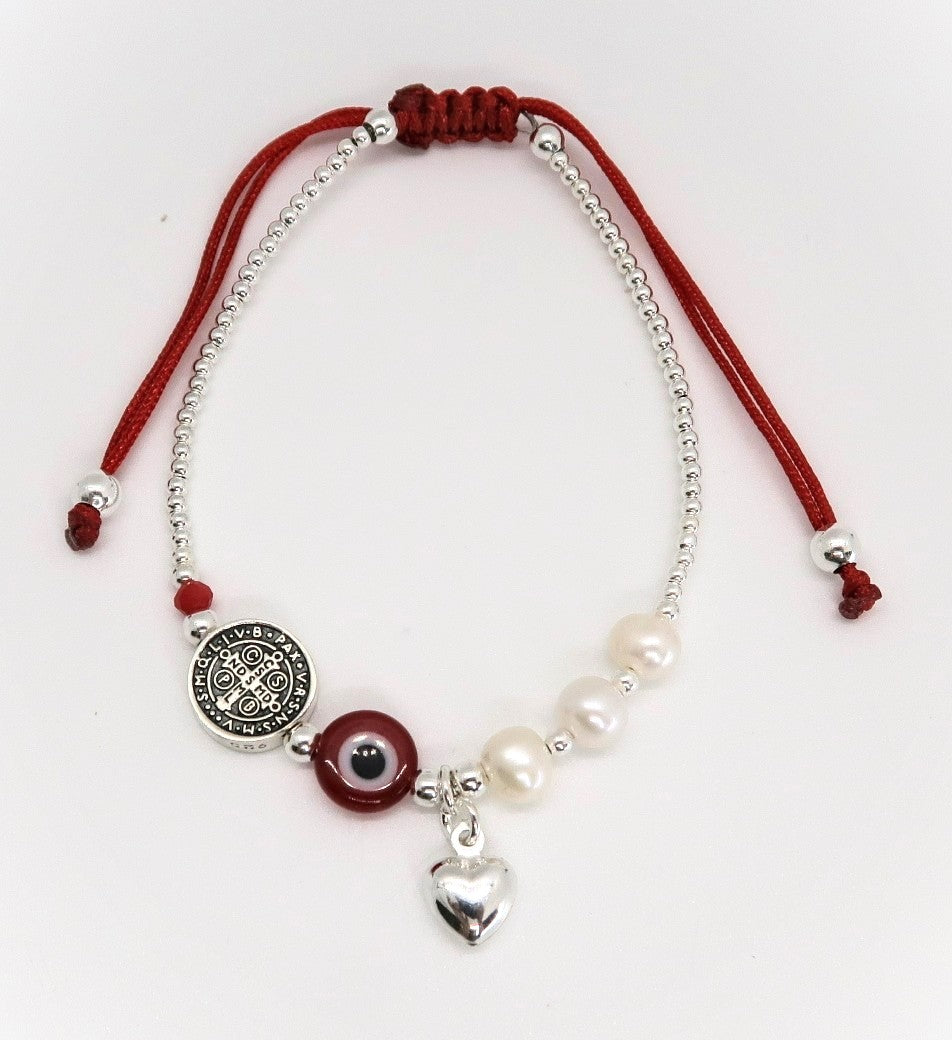 Pulsera San Benito, Ojo, Corazon de Plata