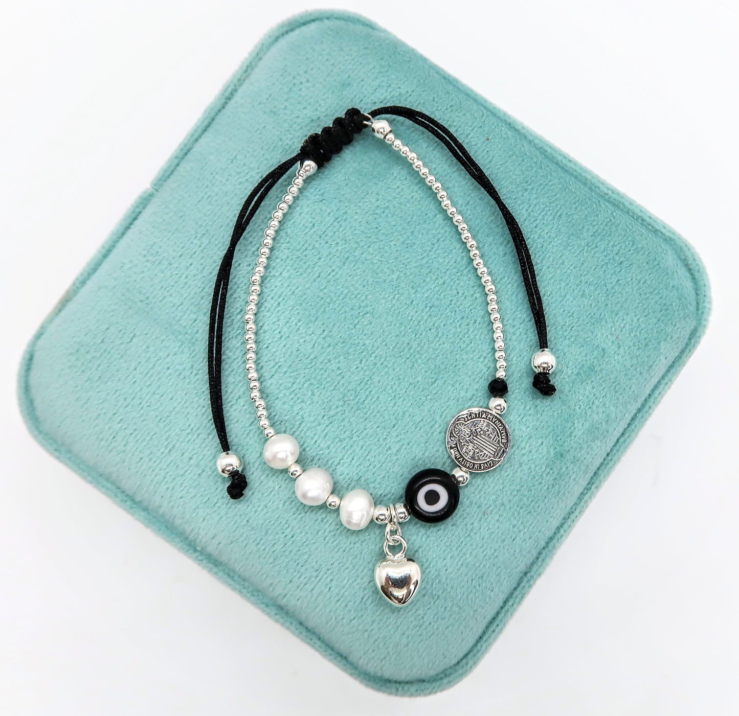 Pulsera San Benito, Ojo, Corazon de Plata