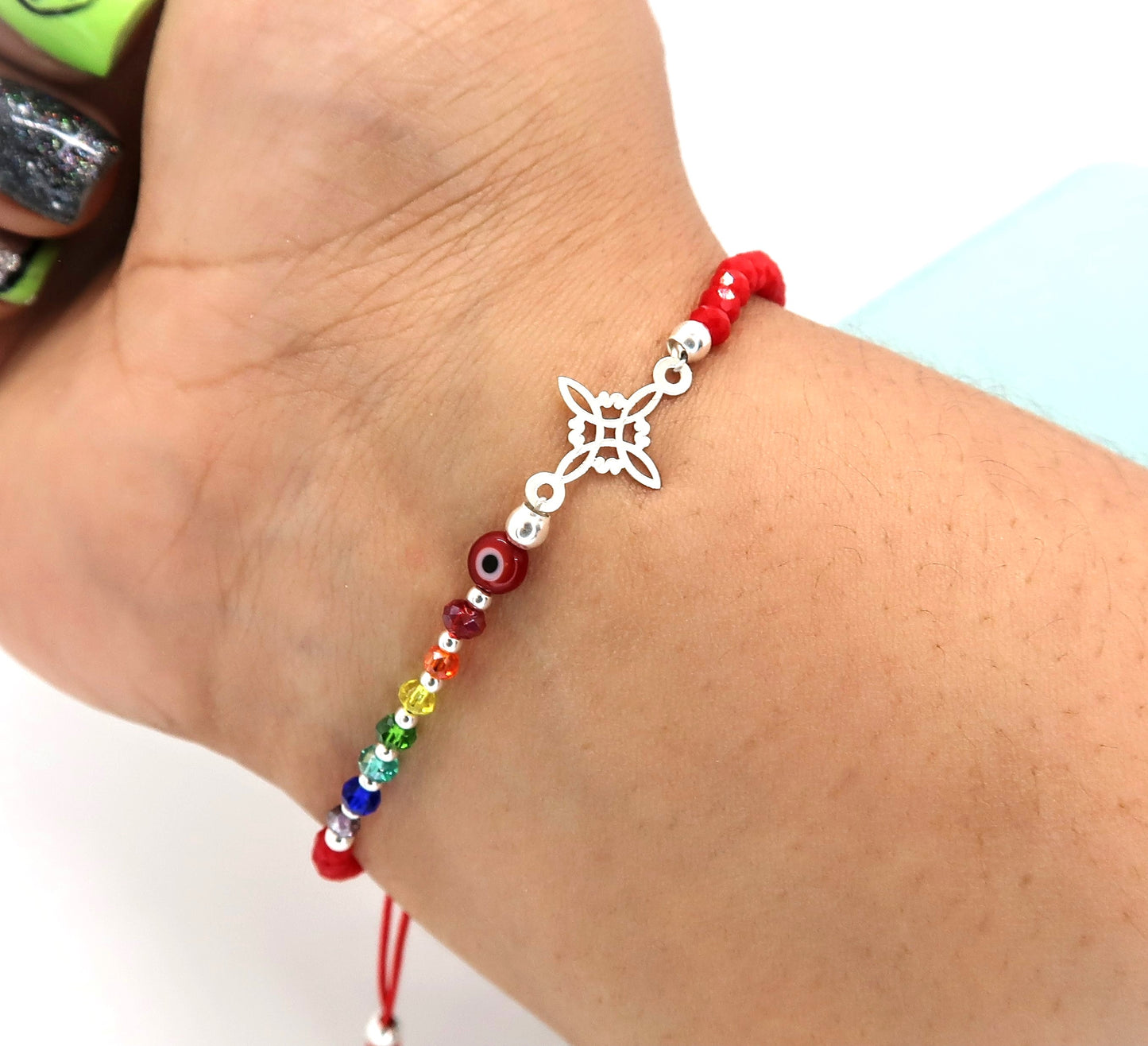 Pulsera de Nudo de Bruja, Ojo Turco y Chakras