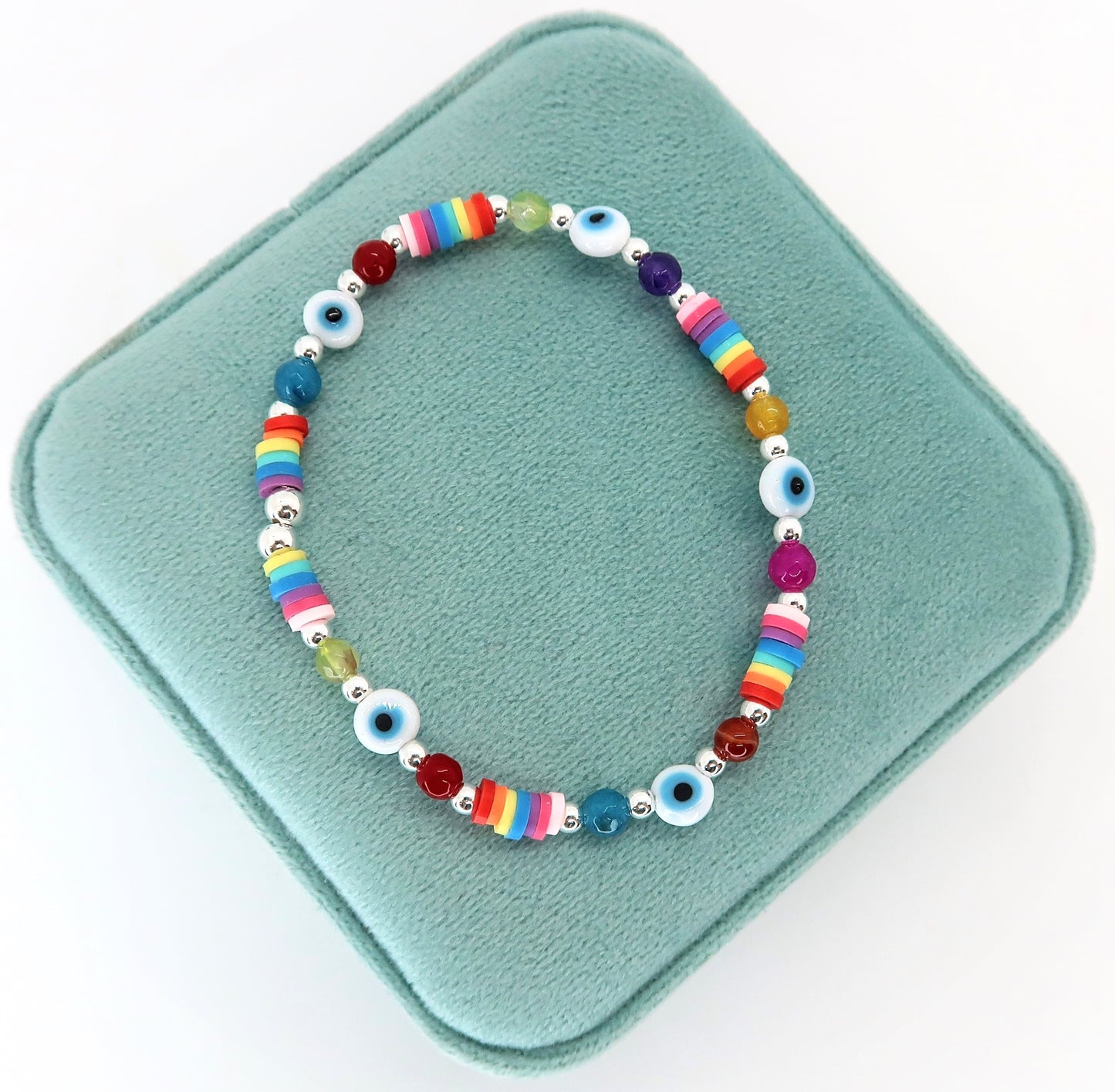 Pulsera Ojo Turco Con Fimo Multicolor, Elástico