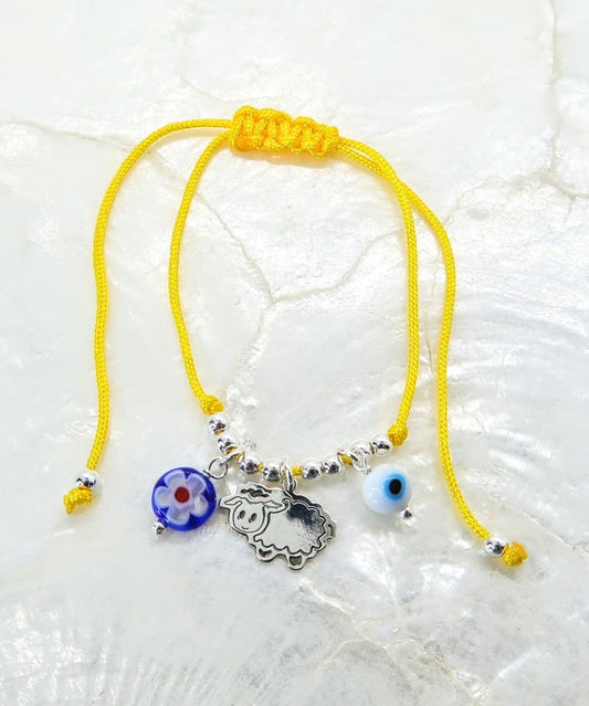 Pulsera Borreguito de la Abundancia, Ojo Turco y Flor