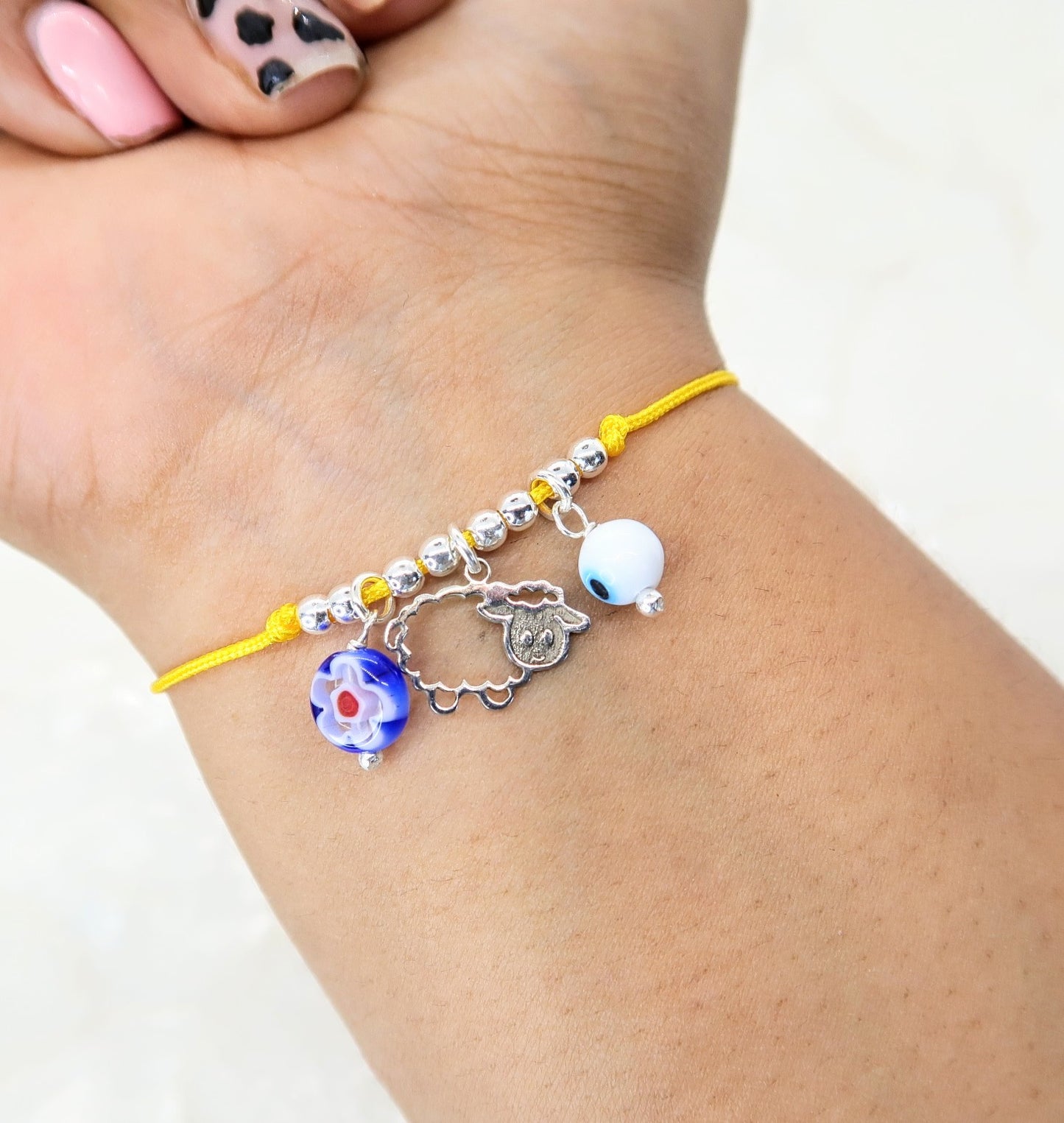 Pulsera Borreguito de la Abundancia, Ojo Turco y Flor